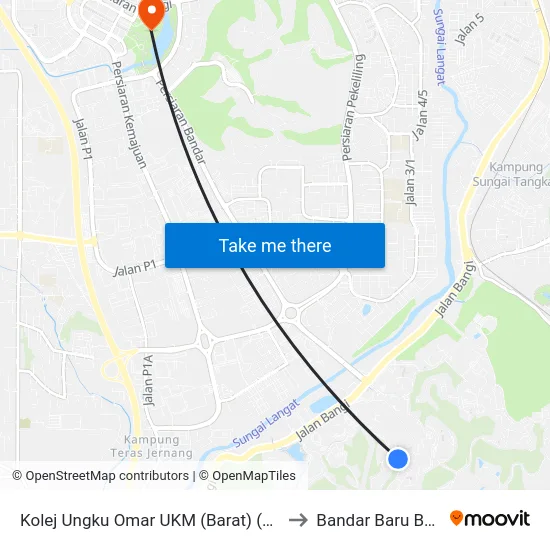 Kolej Ungku Omar UKM (Barat) (Kj228) to Bandar Baru Bangi map