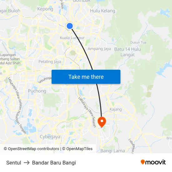 Sentul to Bandar Baru Bangi map