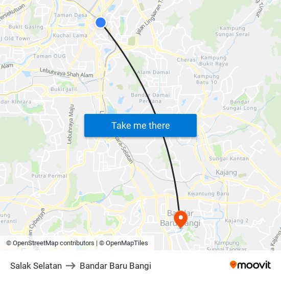 Salak Selatan to Bandar Baru Bangi map