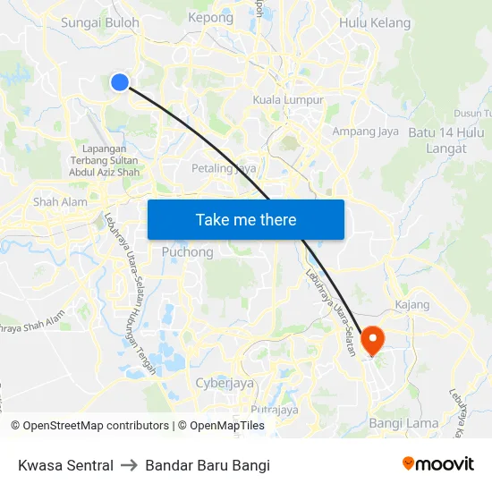 Kwasa Sentral to Bandar Baru Bangi map
