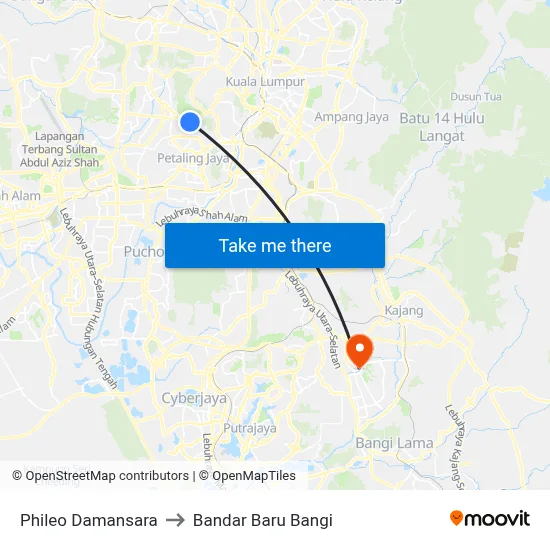 Phileo Damansara to Bandar Baru Bangi map