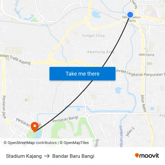 Stadium Kajang to Bandar Baru Bangi map