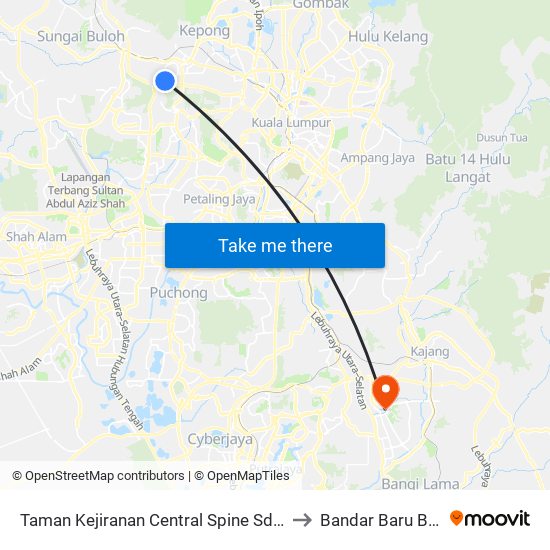 Taman Kejiranan Central Spine Sd (Pj36) to Bandar Baru Bangi map