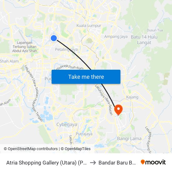 Atria Shopping Gallery (Utara) (Pj490) to Bandar Baru Bangi map
