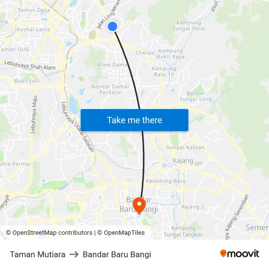 Taman Mutiara to Bandar Baru Bangi map