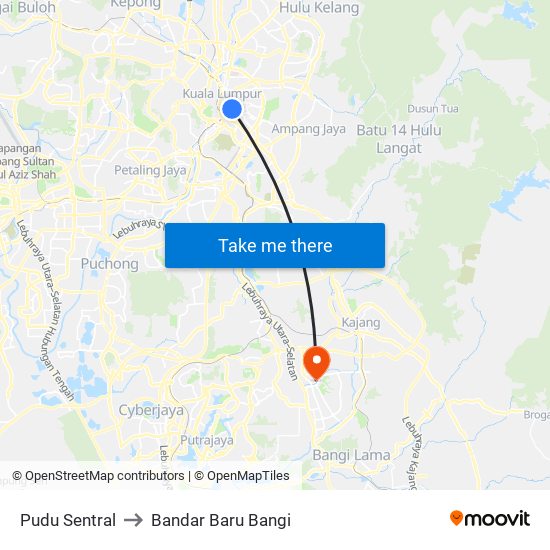 Pudu Sentral to Bandar Baru Bangi map