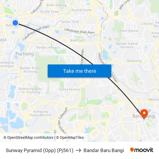 Sunway Pyramid (Opp) (Pj561) to Bandar Baru Bangi map