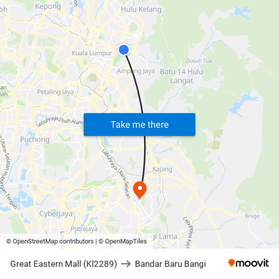 Great Eastern Mall (Kl2289) to Bandar Baru Bangi map