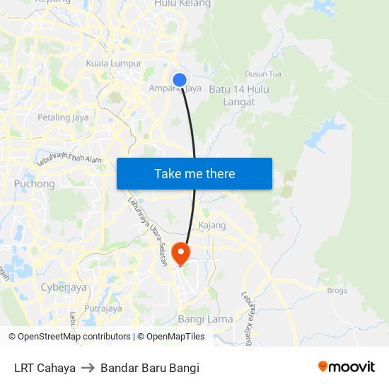 LRT Cahaya to Bandar Baru Bangi map