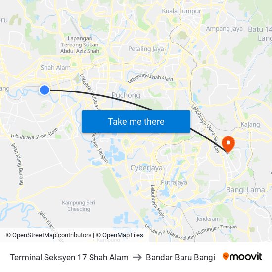Terminal Seksyen 17 Shah Alam to Bandar Baru Bangi map