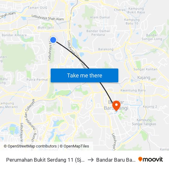 Perumahan Bukit Serdang 11 (Sj765) to Bandar Baru Bangi map