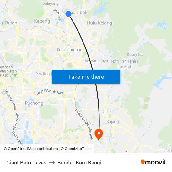 Giant Batu Caves to Bandar Baru Bangi map