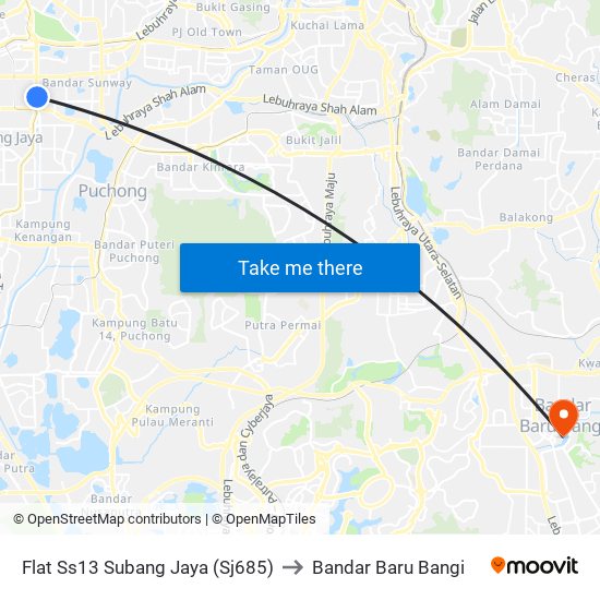 Flat Ss13 Subang Jaya (Sj685) to Bandar Baru Bangi map
