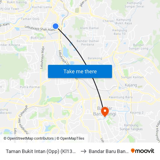 Taman Bukit Intan (Opp) (Kl1335) to Bandar Baru Bangi map