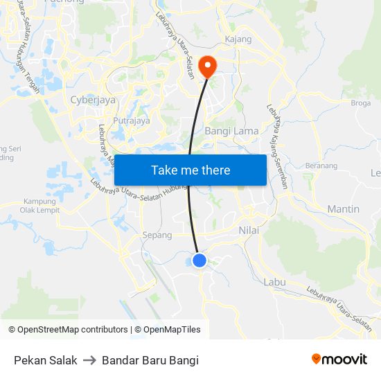 Pekan Salak to Bandar Baru Bangi map