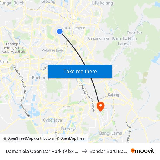 Damanlela Open Car Park (Kl2424) to Bandar Baru Bangi map