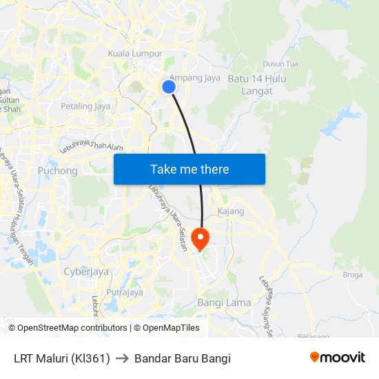 LRT Maluri (Kl361) to Bandar Baru Bangi map