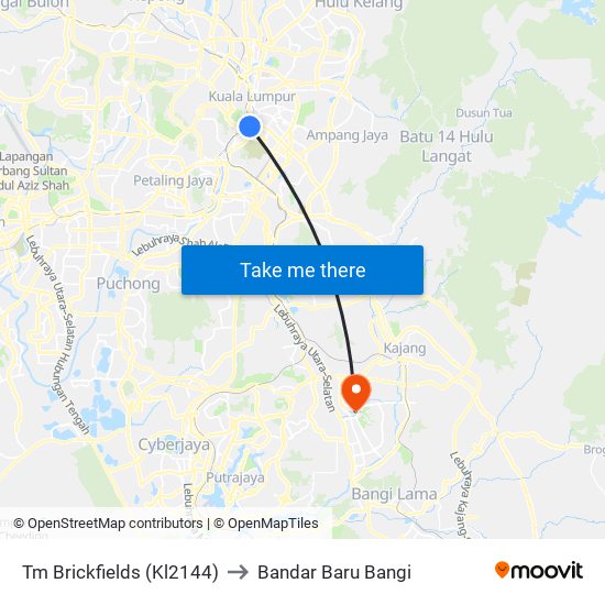 Tm Brickfields (Kl2144) to Bandar Baru Bangi map