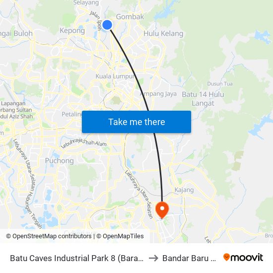 Batu Caves Industrial Park 8 (Barat) (Kl629) to Bandar Baru Bangi map