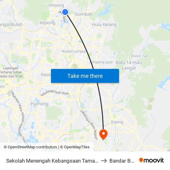 Sekolah Menengah Kebangsaan Taman Selayang (Opp) (Sl482) to Bandar Baru Bangi map