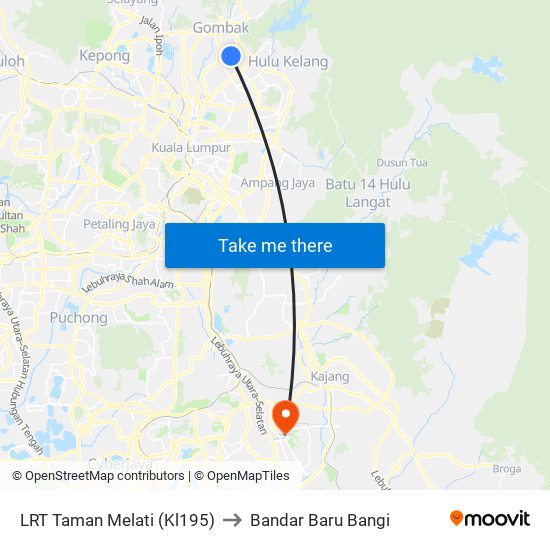 LRT Taman Melati (Kl195) to Bandar Baru Bangi map