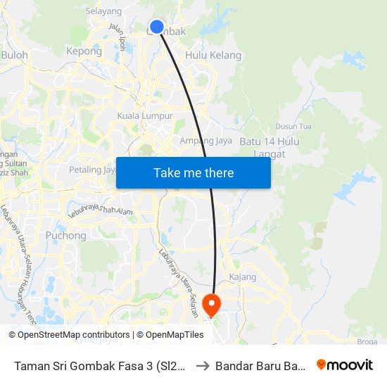 Taman Sri Gombak Fasa 3 (Sl247) to Bandar Baru Bangi map