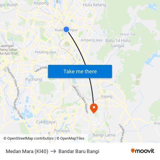 Medan Mara (Kl40) to Bandar Baru Bangi map
