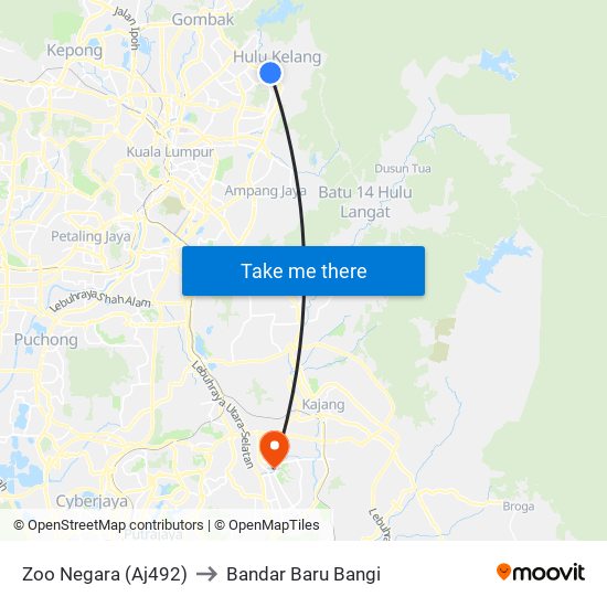 Zoo Negara (Aj492) to Bandar Baru Bangi map