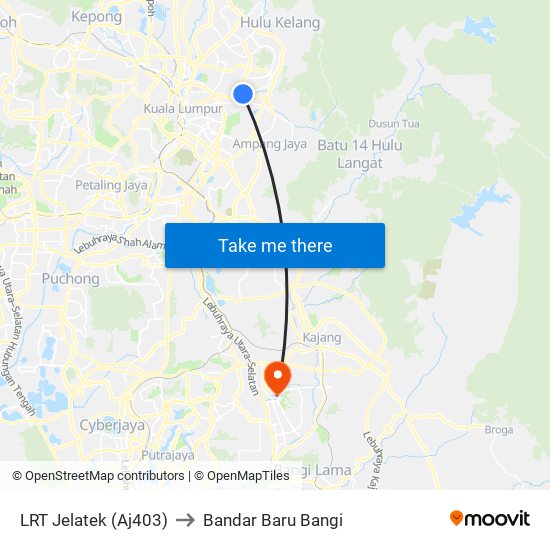 LRT Jelatek (Aj403) to Bandar Baru Bangi map