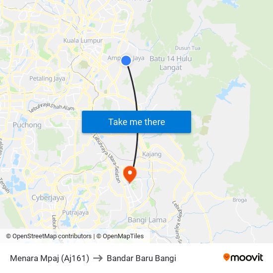 Menara Mpaj (Aj161) to Bandar Baru Bangi map