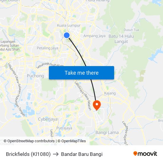 Brickfields (Kl1080) to Bandar Baru Bangi map