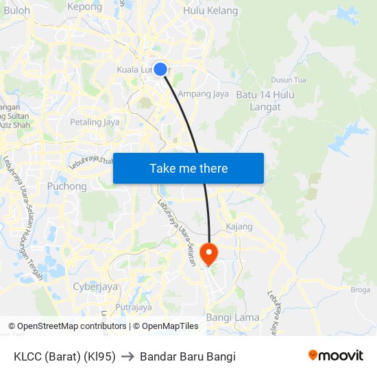 KLCC (Barat) (Kl95) to Bandar Baru Bangi map