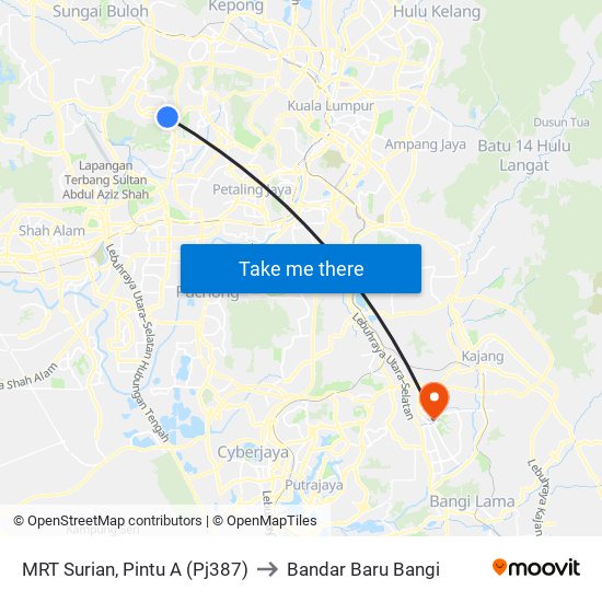 MRT Surian, Pintu A (Pj387) to Bandar Baru Bangi map