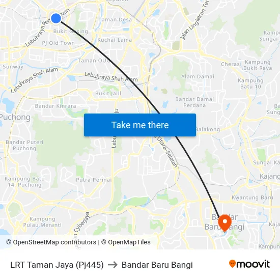 LRT Taman Jaya (Pj445) to Bandar Baru Bangi map