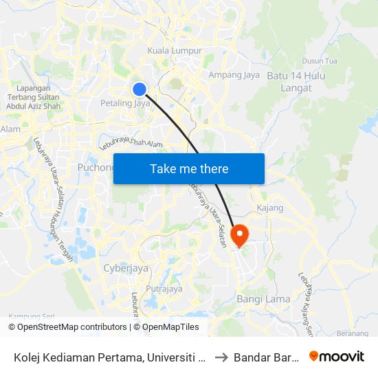 Kolej Kediaman Pertama, Universiti Malaya (Kl1103) to Bandar Baru Bangi map