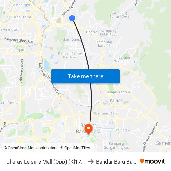 Cheras Leisure Mall (Opp) (Kl1723) to Bandar Baru Bangi map