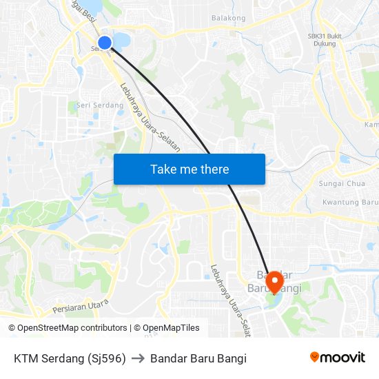 KTM Serdang (Sj596) to Bandar Baru Bangi map