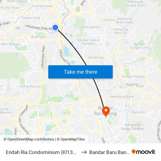 Endah Ria Condominium (Kl1310) to Bandar Baru Bangi map