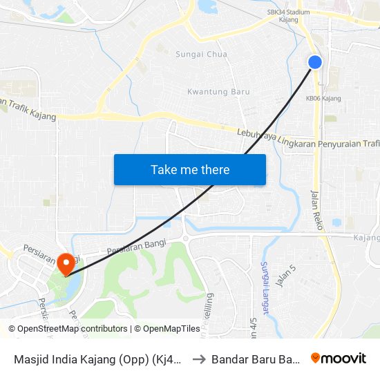 Masjid India Kajang (Opp) (Kj470) to Bandar Baru Bangi map