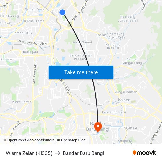 Wisma Zelan (Kl335) to Bandar Baru Bangi map