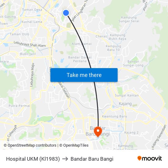 Hospital UKM (Kl1983) to Bandar Baru Bangi map