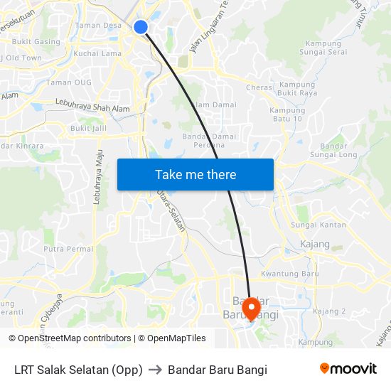 LRT Salak Selatan (Opp) to Bandar Baru Bangi map