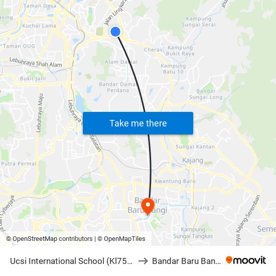 Ucsi International School (Kl753) to Bandar Baru Bangi map