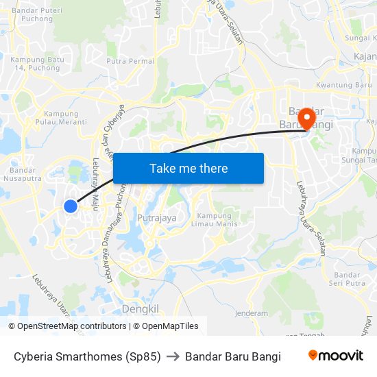 Cyberia Smarthomes (Sp85) to Bandar Baru Bangi map