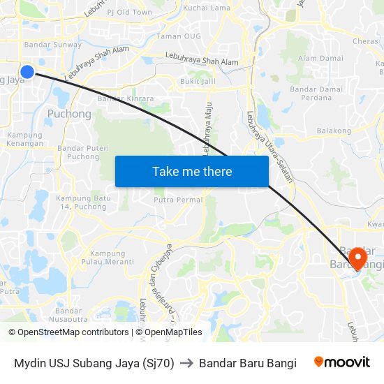 Mydin USJ Subang Jaya (Sj70) to Bandar Baru Bangi map