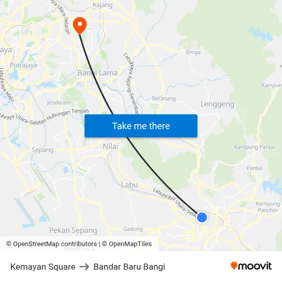 Kemayan Square to Bandar Baru Bangi map