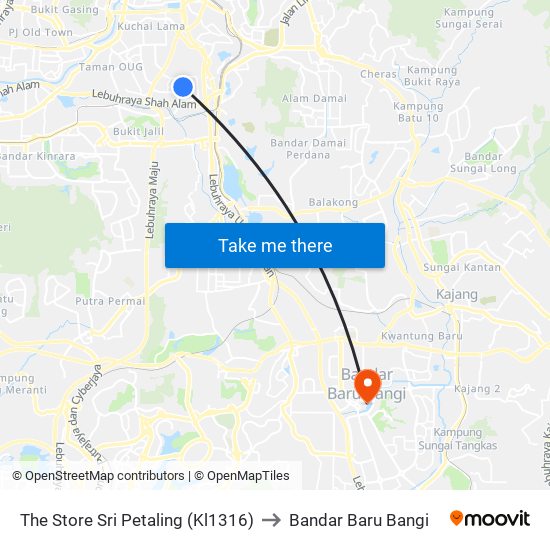 The Store Sri Petaling (Kl1316) to Bandar Baru Bangi map