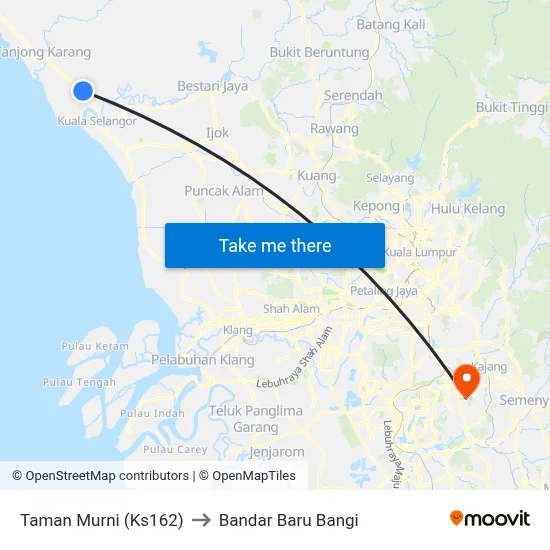 Taman Murni (Ks162) to Bandar Baru Bangi map