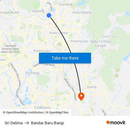 Sri Delima to Bandar Baru Bangi map