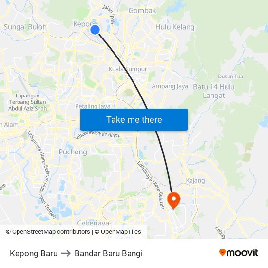 Kepong Baru to Bandar Baru Bangi map